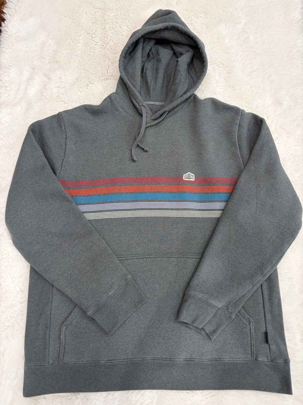Patagonia,Size,XL,Men's Gray Hooded Sweatshirt with Multicolor Stripe - Picture 15 of 16